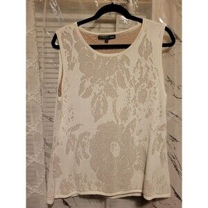 Large NWT Coquette Knit Top Tank Flower Ivory Gold Glam Party Holiday